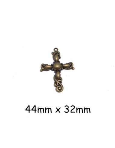 Pendentif croix style baroque bronze en métal