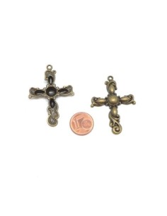 Pendentif croix style baroque bronze en métal 2