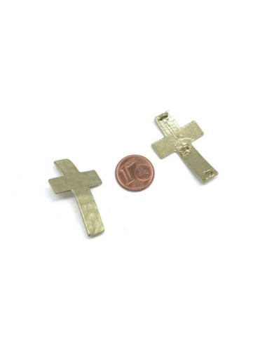 Perle connecteur Croix doré pâle en métal martelé pas chère