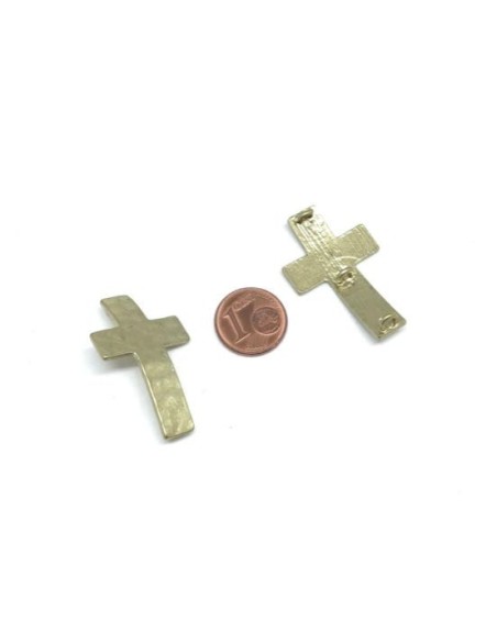 Perle connecteur Croix doré pâle en métal martelé pas chère Perle connecteur Croix doré pâle en métal martelé pas chère
