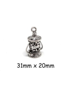 Pendentif lampe de mineur argenté en métal travaillé