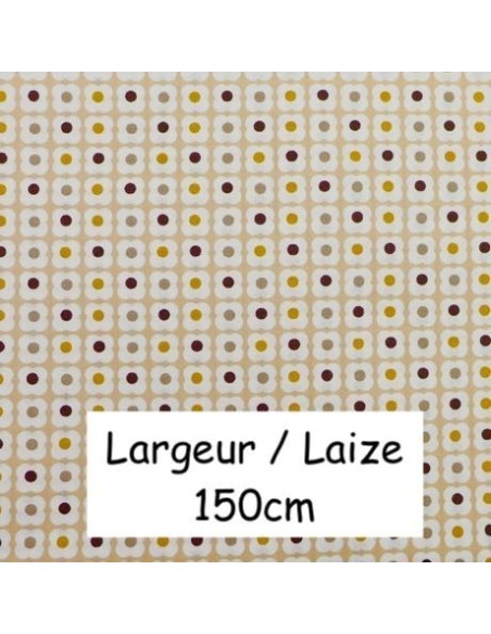 Tissu coton motif fleur marron, jaune moutarde, noir sur fond beige- vendu au mètre Tissu coton motif fleur marron, jaune moutarde, noir sur fond beige- vendu au mètre