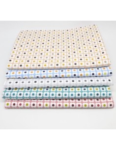 Tissu coton motif fleur marron, jaune moutarde, noir sur fond beige- vendu au mètre 2