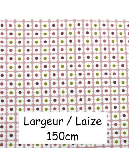 Tissu coton motif fleur rouge, vert anis, rouge bordeaux sur fond rouge pâle - vendu au mètre