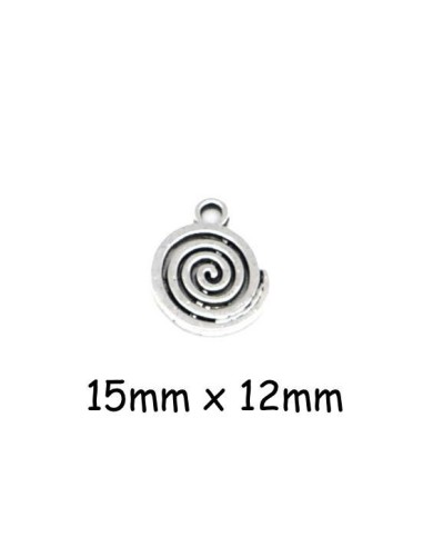 Breloque ronde motif spirale en métal argenté ajouré