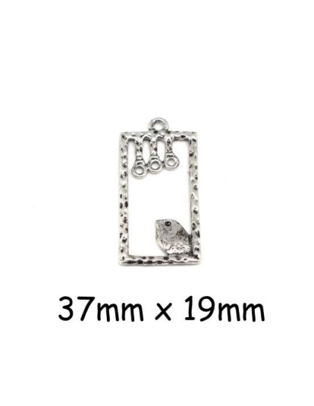 Breloque cage à oiseaux argenté en métal martelé pas chère