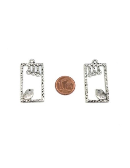 Pendentif cage à oiseaux argenté en métal martelé pas chère