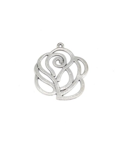 Charm rose camélia fleur argenté en métal ajouré pas cher