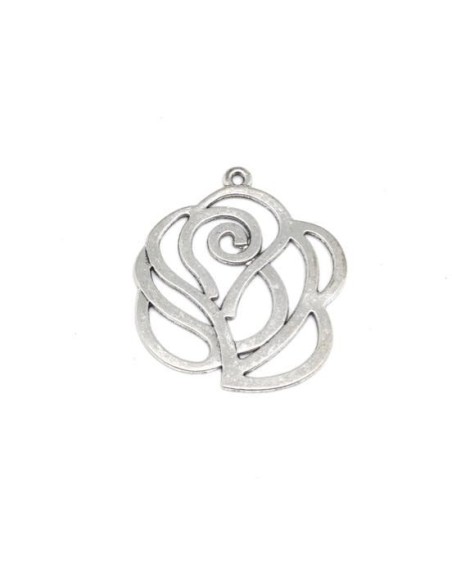 Charm rose camélia fleur argenté en métal ajouré pas cher