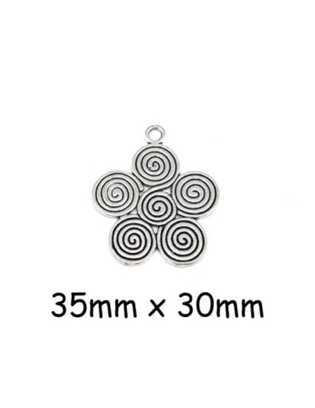 Pendentif fleur style ethnique en métal argenté