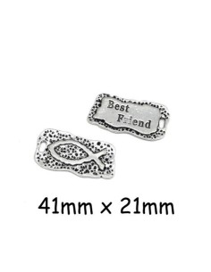 Pendentif plaque Best Friend en métal argenté martelé