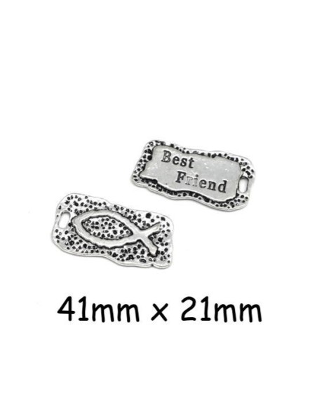 Pendentif plaque Best Friend en métal argenté martelé