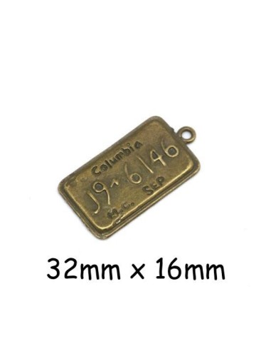 Breloque plaque américaine en métal de couleur bronze 32mm