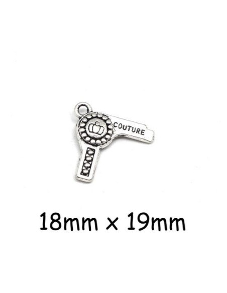 Breloque sèche cheveux argenté en métal 