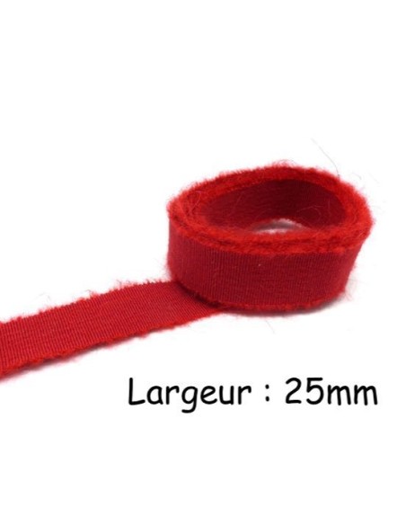 Ruban gros grain uni rouge finition rustique 25mm en viscose et lin