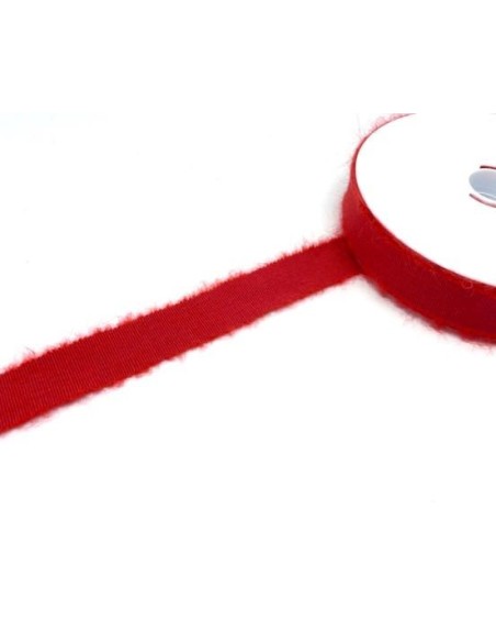 Ruban gros grain rouge finition rustique viscose et lin pas cher