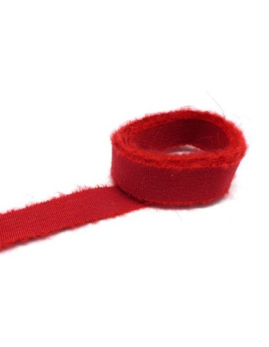 Galon gros grain uni rouge finition rustique 25mm en viscose et lin