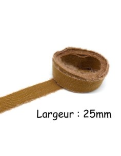 Ruban gros grain uni marron camel finition rustique 25mm en viscose et lin