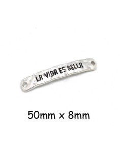 Perle connecteur argenté satiné en métal martelé La Vida es Bella