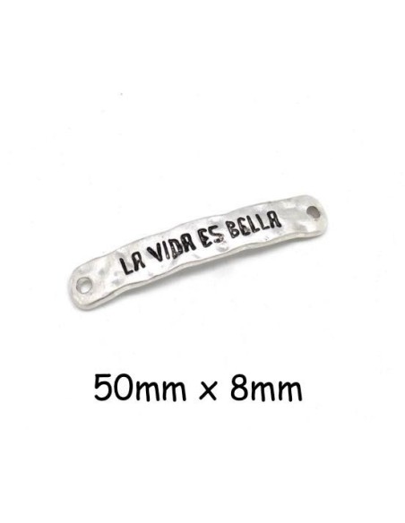 Perle connecteur argenté satiné en métal martelé La Vida es Bella