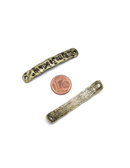 Connecteur plaque bronze en métal martelé La Vida es Bella