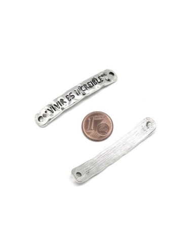 Perle intercalaire incurvé argenté en métal avec message  Vivir es Increible