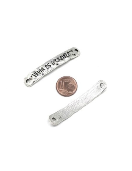 Perle intercalaire incurvé argenté en métal avec message  Vivir es Increible