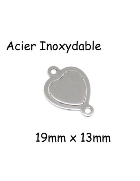 Perle connecteur coeur en acier inoxydable argenté