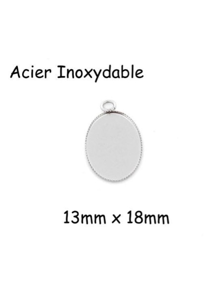 Pendentif ovale pour cabochon de 13mm x 18mm acier inoxydable