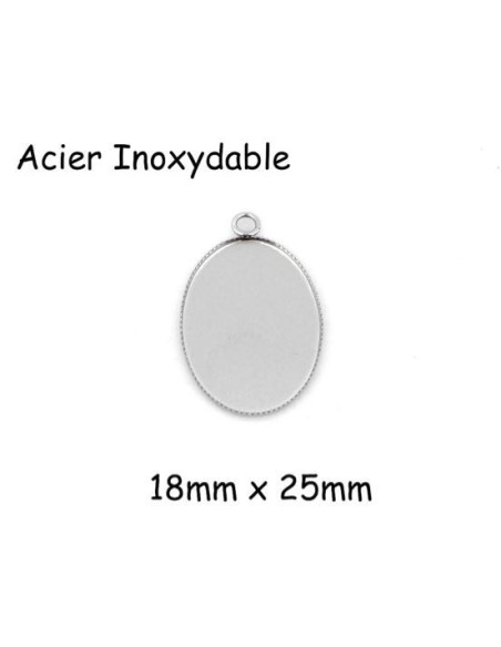 Pendentif ovale argenté pour cabochon 18mm x 25mm en acier inoxydable