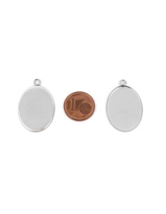 Pendentif ovale argenté pour cabochon 18mm x 25mm en acier inoxydable 2