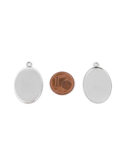 Pendentif argenté pour cabochon  ovale 18mm x 25mm en acier inoxydable
