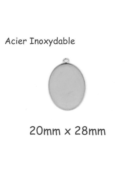 Pendentif ovale argenté pour cabochon 20mm x 28mm en acier inoxydable