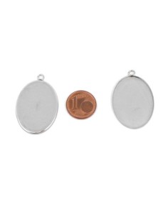Pendentif ovale argenté pour cabochon 20mm x 28mm en acier inoxydable 2
