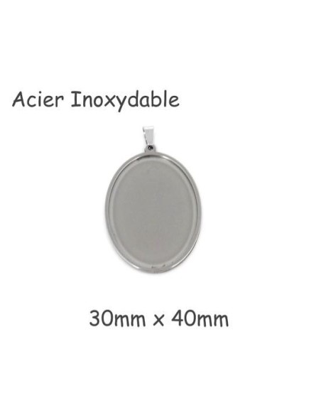 Pendentif ovale argenté pour cabochon 30mm x 40mm en acier inoxydable