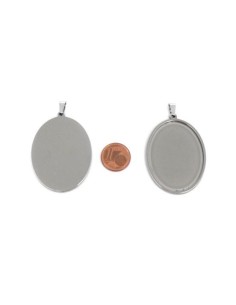 Pendentif ovale argenté pour cabochon 30mm x 40mm en acier inoxydable 2