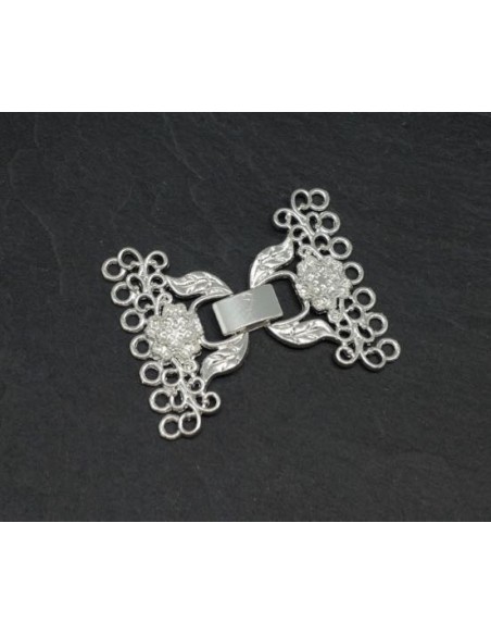 Fermoir clip argenté blanc en métal pour bracelet manchette à 7 rangs