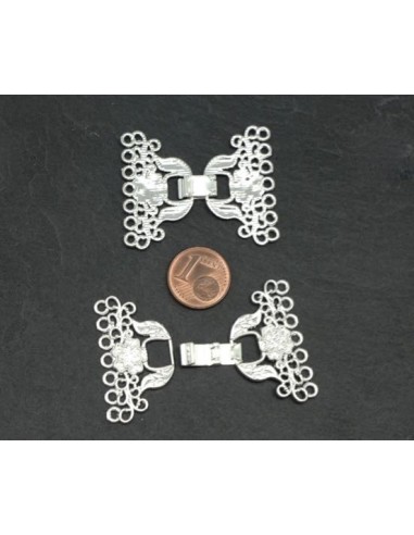 Fermoir clip multi-rangs argenté blanc en métal pas cher