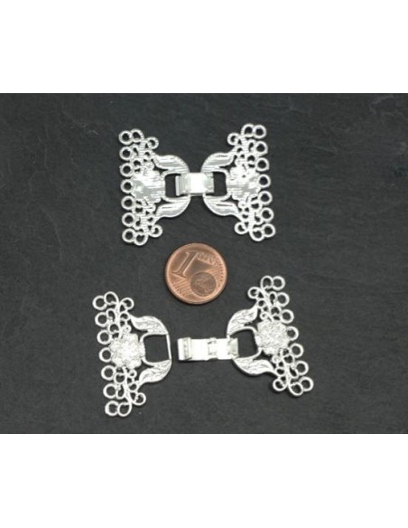 Fermoir clip multi-rangs argenté blanc en métal pas cher