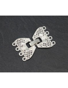 Fermoir clip en métal argenté blanc à 4 rangs