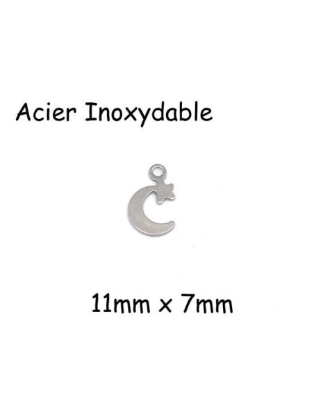 Mini breloques lune et étoile argenté en acier inoxydable