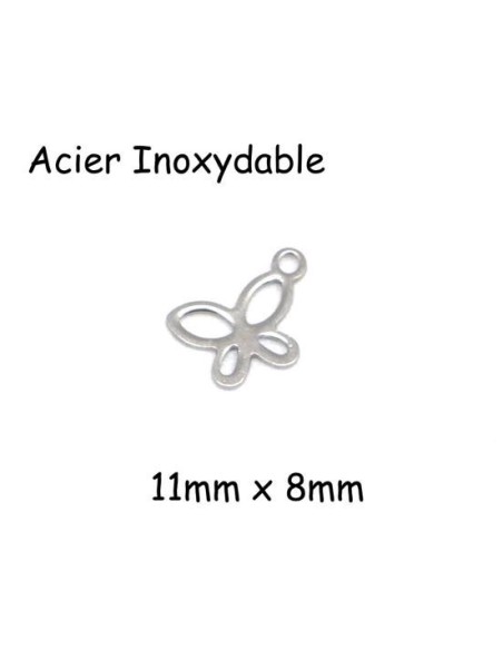 Mini breloque papillon en acier inoxydable argenté