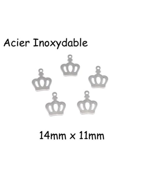 Petite breloque couronne argenté acier inoxydable