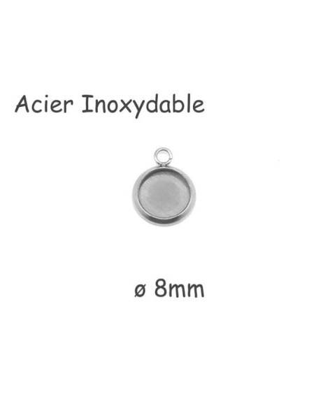 Pendentif rond argenté pour cabochon de 8mm en acier inoxydable