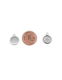 Pendentif rond argenté pour cabochon de 8mm en acier inoxydable 2