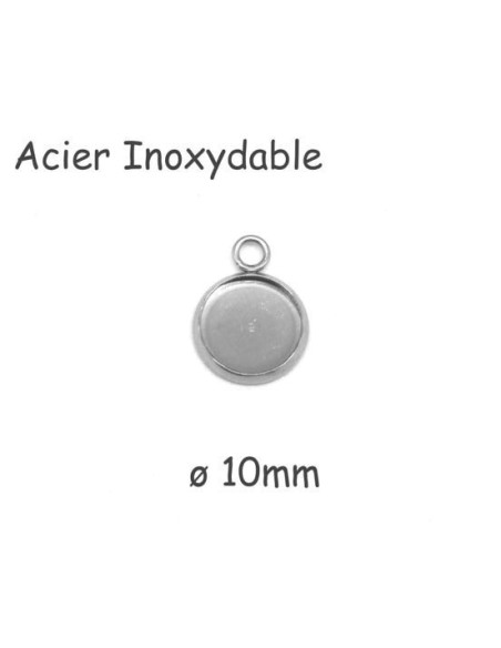 Pendentif argenté pour cabochon rond de 10mm en acier inoxydable