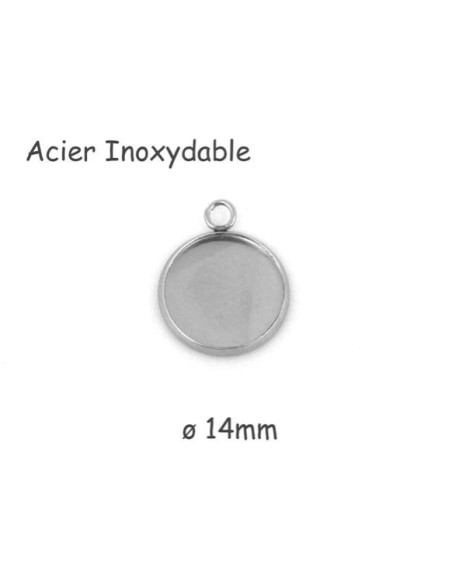 Pendentif argenté pour cabochon de 14mm en acier inoxydable