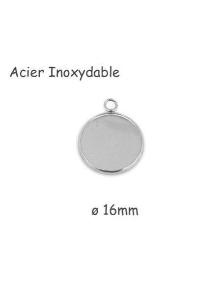 Pendentif pour cabochon 16mm en acier inoxydable argenté