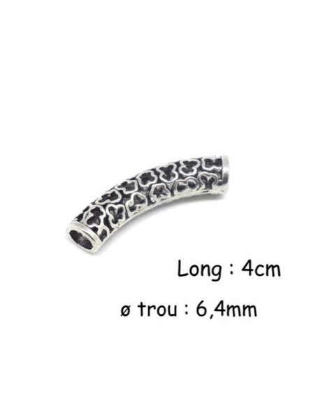 Perle tube à gros trou argenté en métal pour cordon cuir 6mm 