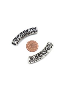Perle tube à gros trou argenté en métal pour cordon cuir 6mm  2